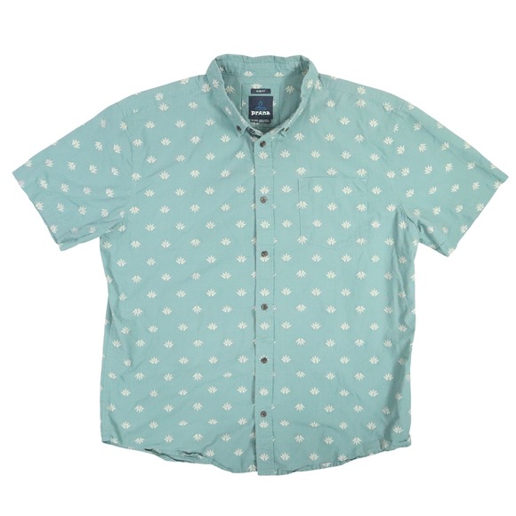 Prana Other - Prana Agave Leaf AOP Shirt Mens XL Teal Green Slim Fit Button Down Organic Blend